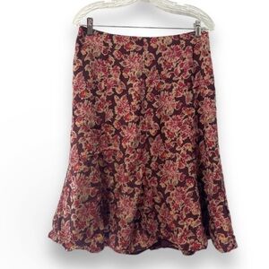 Vintage 90s Liz Claiborne Burgundy Floral Midi Skirt Women’s Size 10 Cottagecore